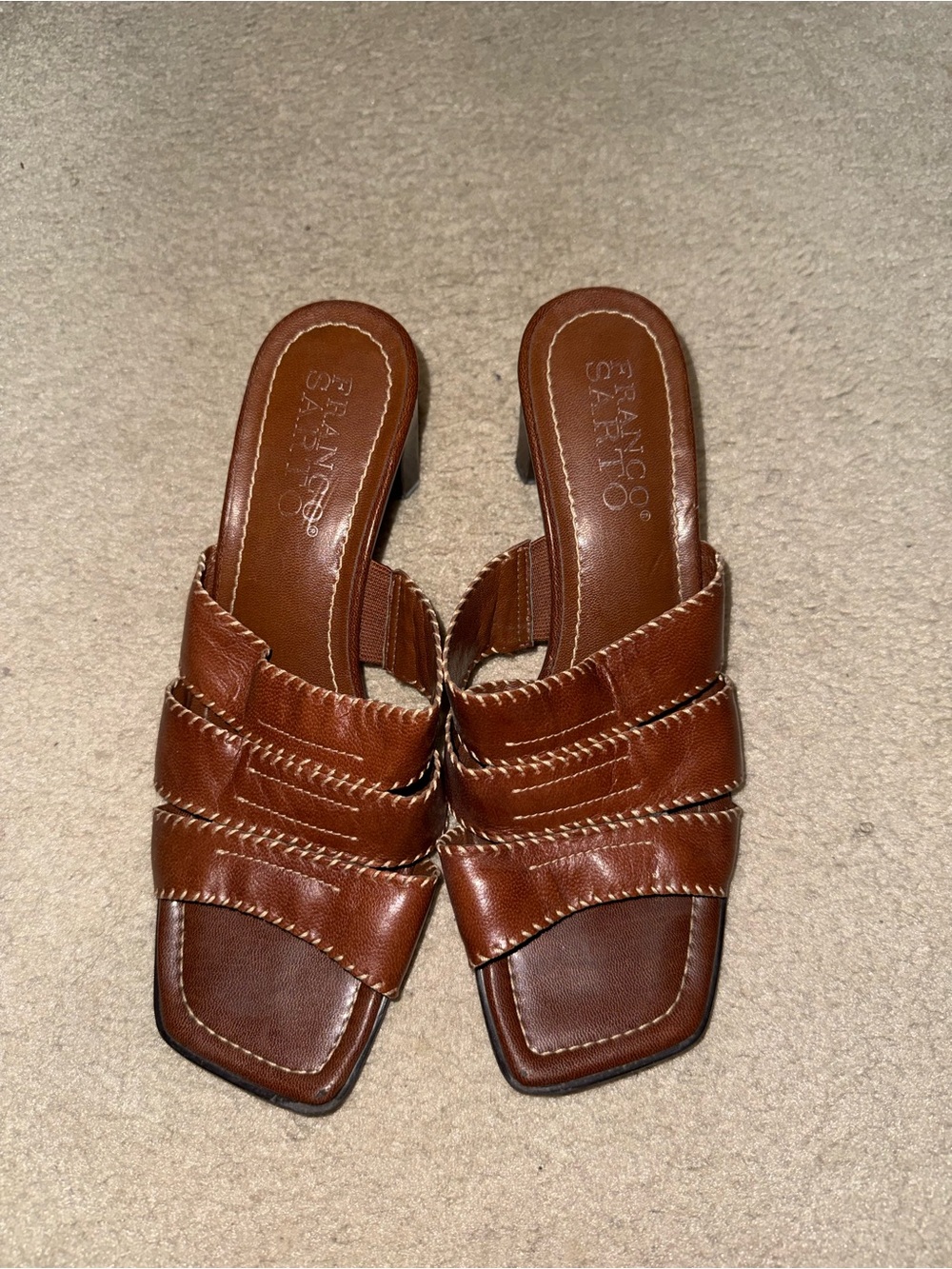 Franco Sarto Brown Leather Slide Mules